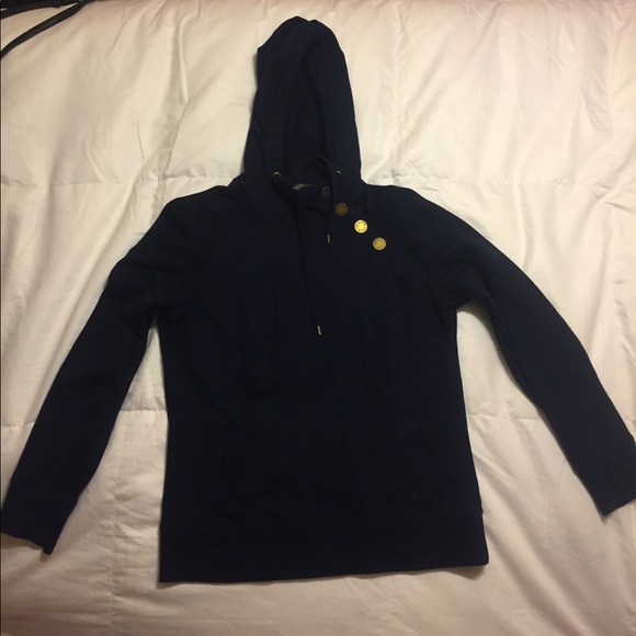 LAUREN by Ralph Lauren Navy Hoodie w/ Brass Snaps - Picture 1 of 4